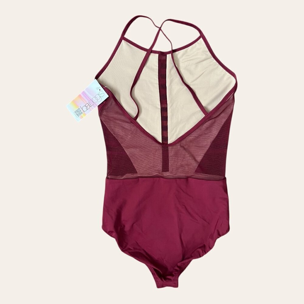 NWT BalTogs Burgundy Mesh Cutout Cami Ballet Leotard Medium - Picture 3 of 4